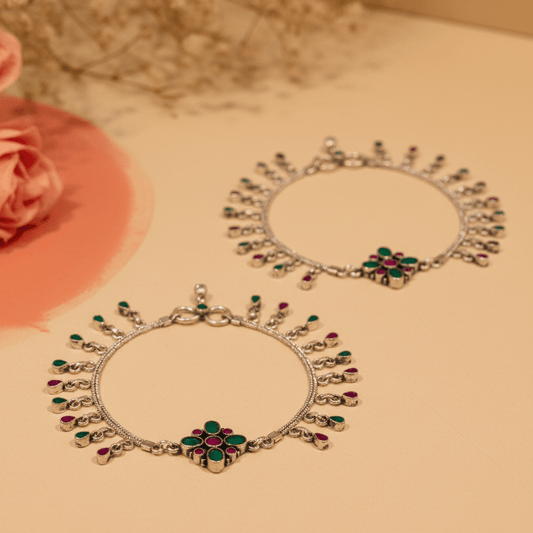 Nandini Oxidized Fringe Anklets - Zirak Silver