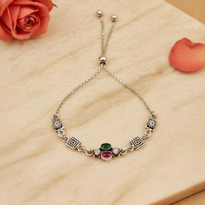 Navya Geometric Slider Bracelet - Zirak Silver