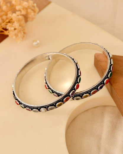 Navya Multi - Stone Oxidized Bangles - Zirak Silver
