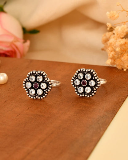 Navya Multi - Stone Toe Rings - Zirak Silver