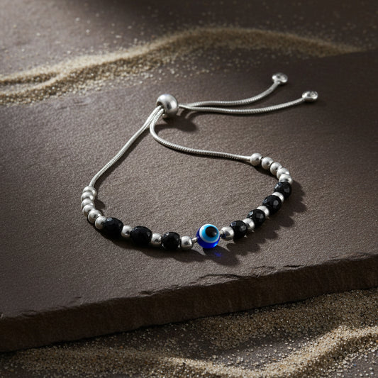 Nazaria Bracelet – 925 Silver Evil Eye Bracelet with 6 Black Beads - Zirak Silver