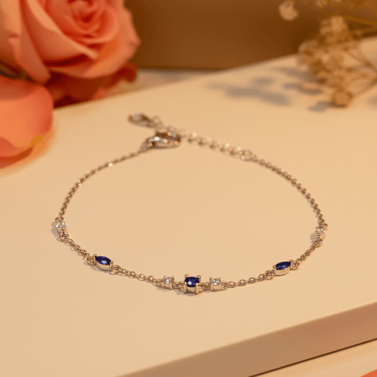 Neelam Sapphire Blue Station Bracelet - Zirak Silver