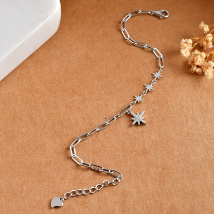 North - Star Paperclip Sterling - Silver Bracelet | CZ Pavé Constellation Charms - Zirak Silver
