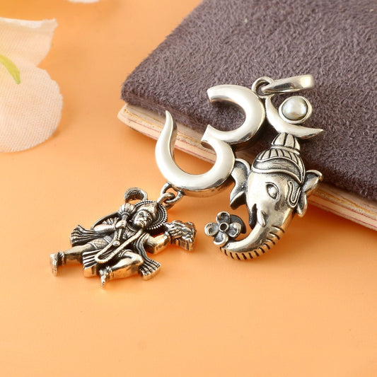 Om Ganesha Hanuman Pendant | 925 Sterling Silver Spiritual Hindu Pendant for Men & Women - Zirak Silver