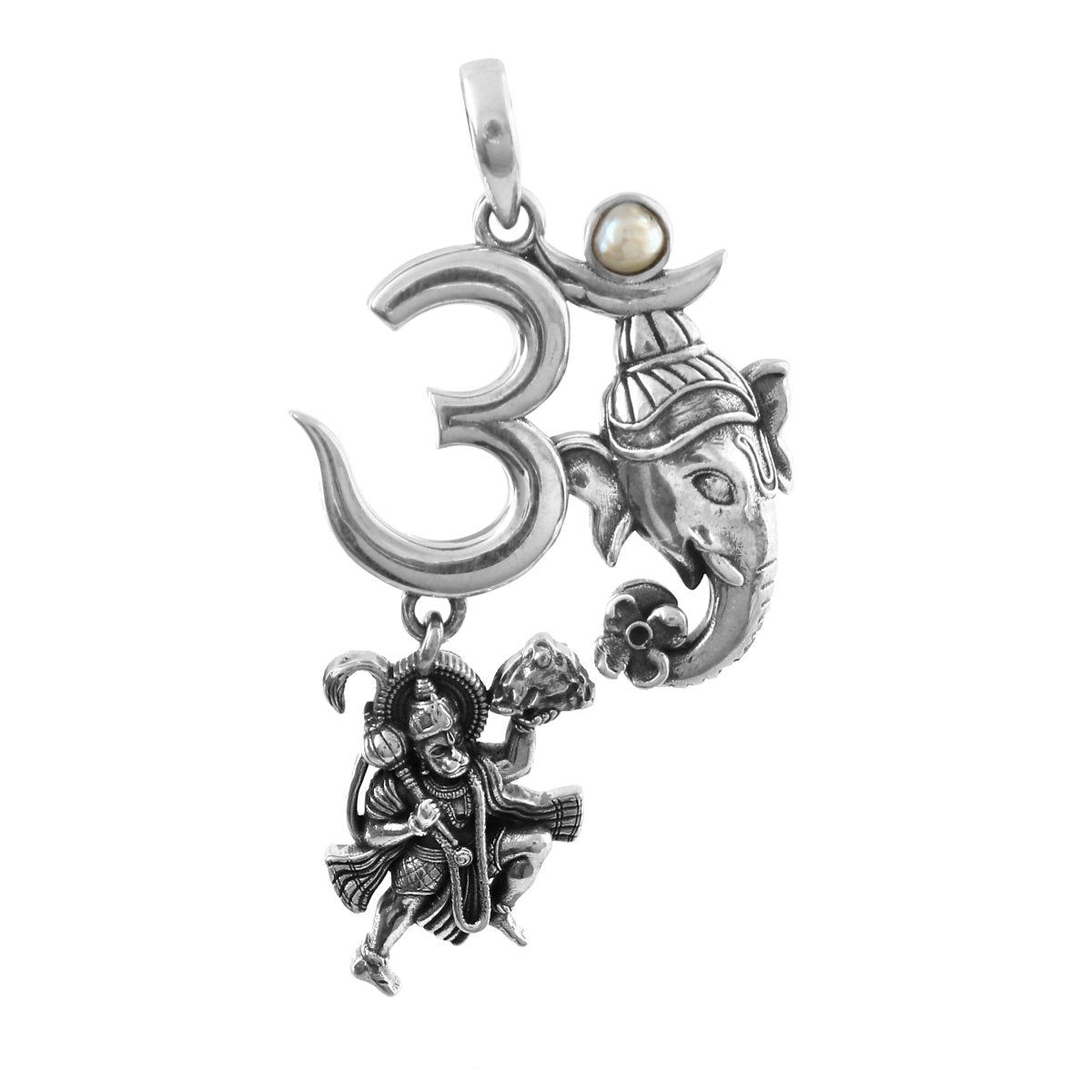 Om Ganesha Hanuman Pendant | 925 Sterling Silver Spiritual Hindu Pendant for Men & Women - Zirak Silver