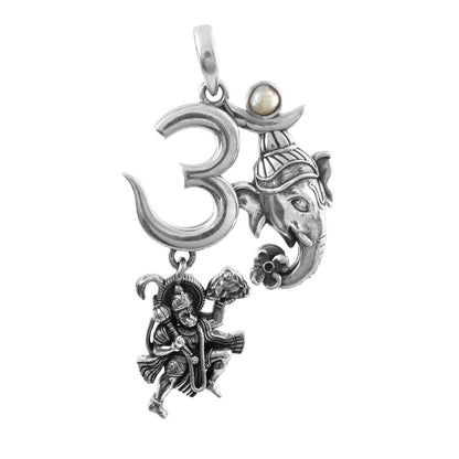 Om Ganesha Hanuman Pendant | 925 Sterling Silver Spiritual Hindu Pendant for Men & Women - Zirak Silver