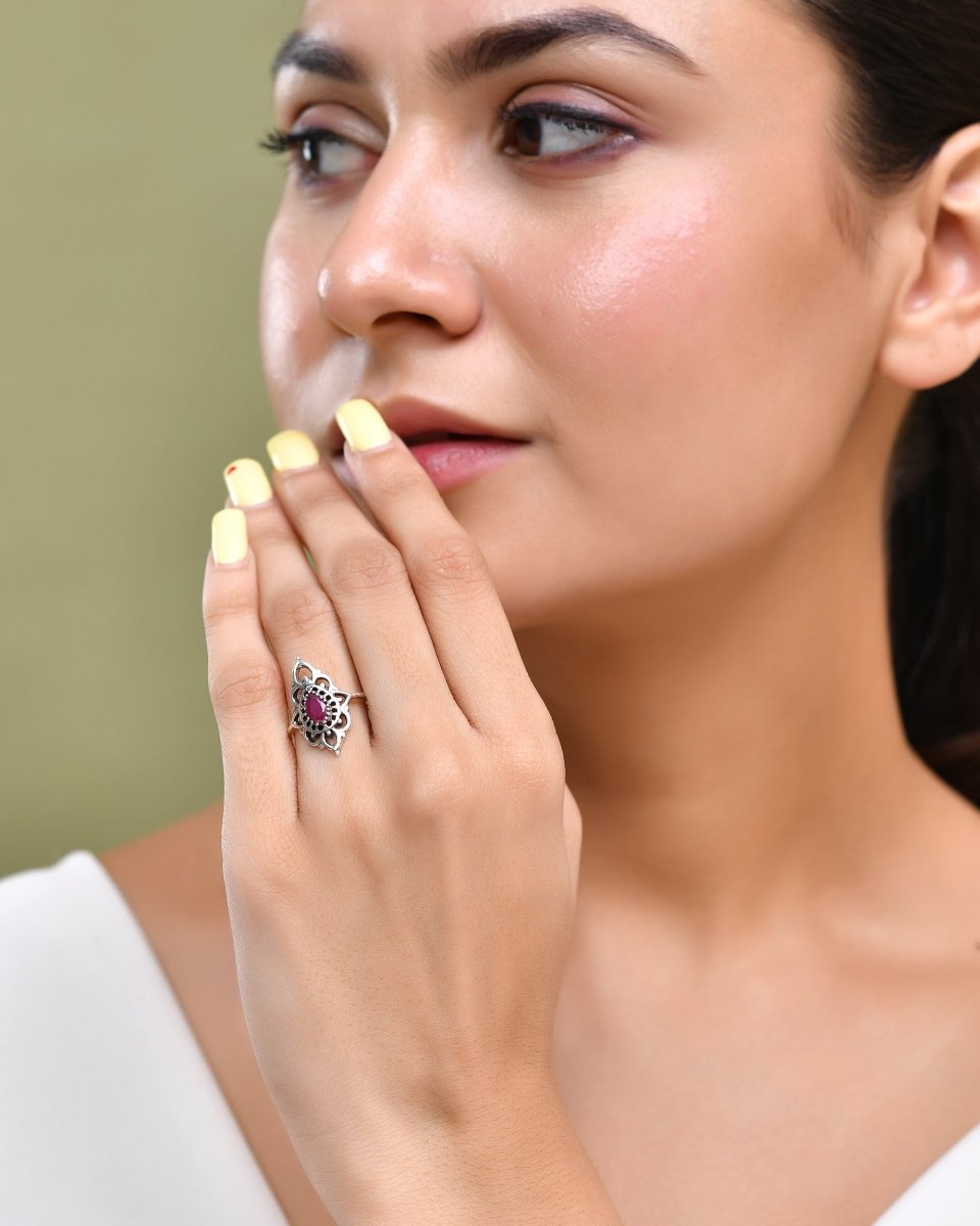 Ornate Mandala Carnelian Ring - Zirak Silver