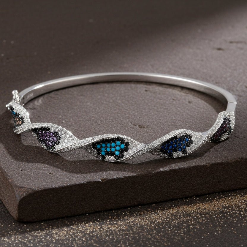 Oxidized 925 Silver Floral Cuff Bracelet – Handcrafted Open Kada - Zirak Silver