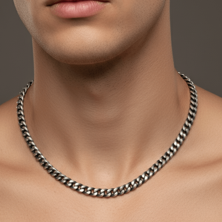 Oxidized 925 Silver Heavy Curb Chain Necklace - Zirak Silver