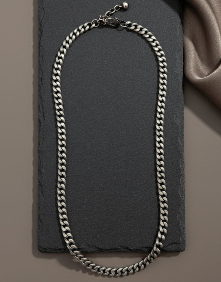 Oxidized 925 Silver Heavy Curb Chain Necklace - Zirak Silver