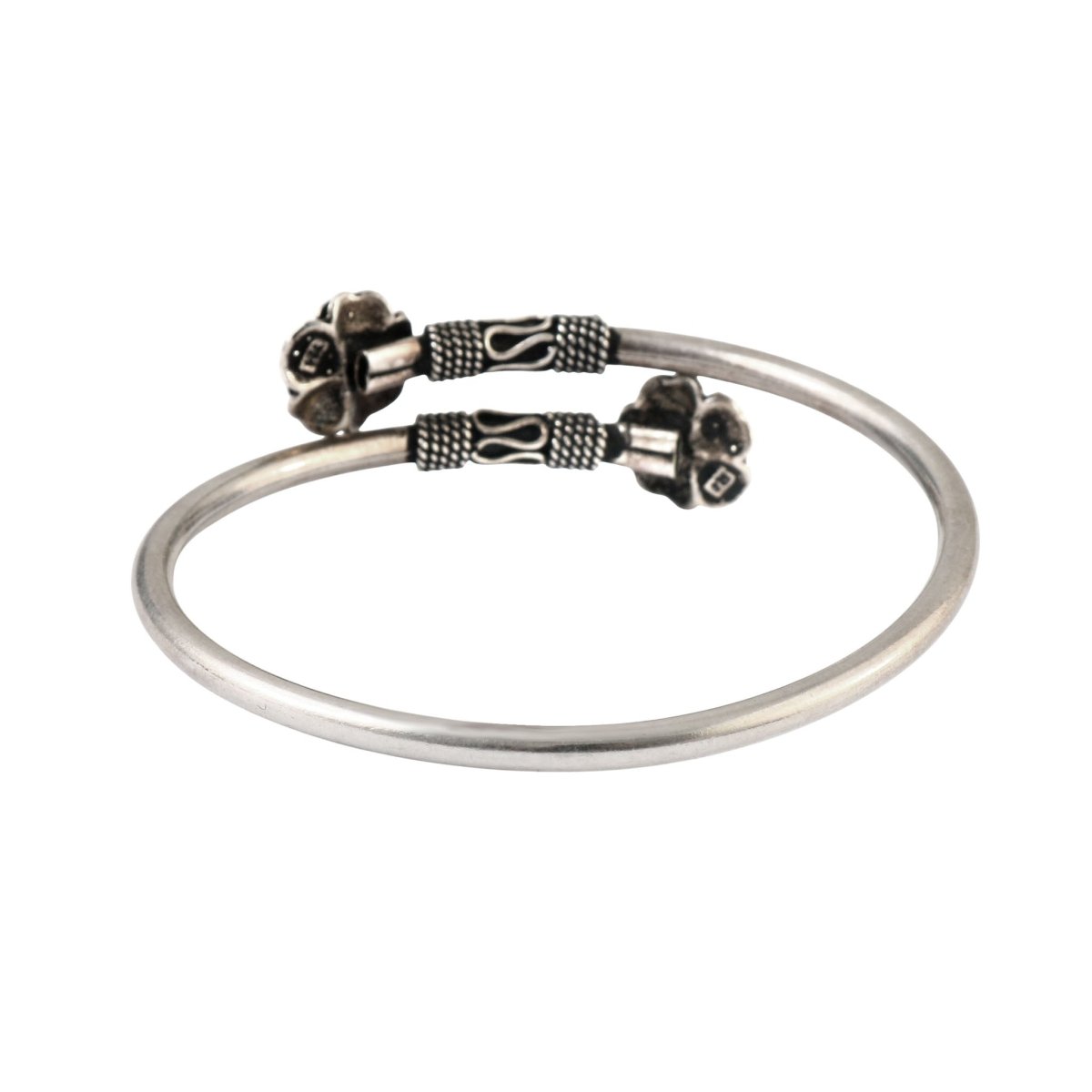 Oxidized 925 Silver Rose Motif Open Cuff Bracelet - Zirak Silver