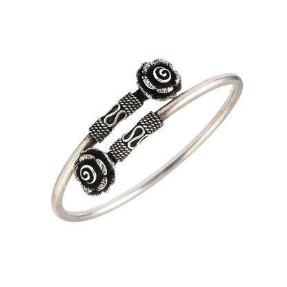 Oxidized 925 Silver Rose Motif Open Cuff Bracelet - Zirak Silver