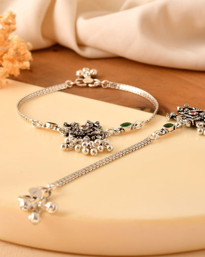Oxidized Silver Dancing Couple Anklet - Zirak Silver