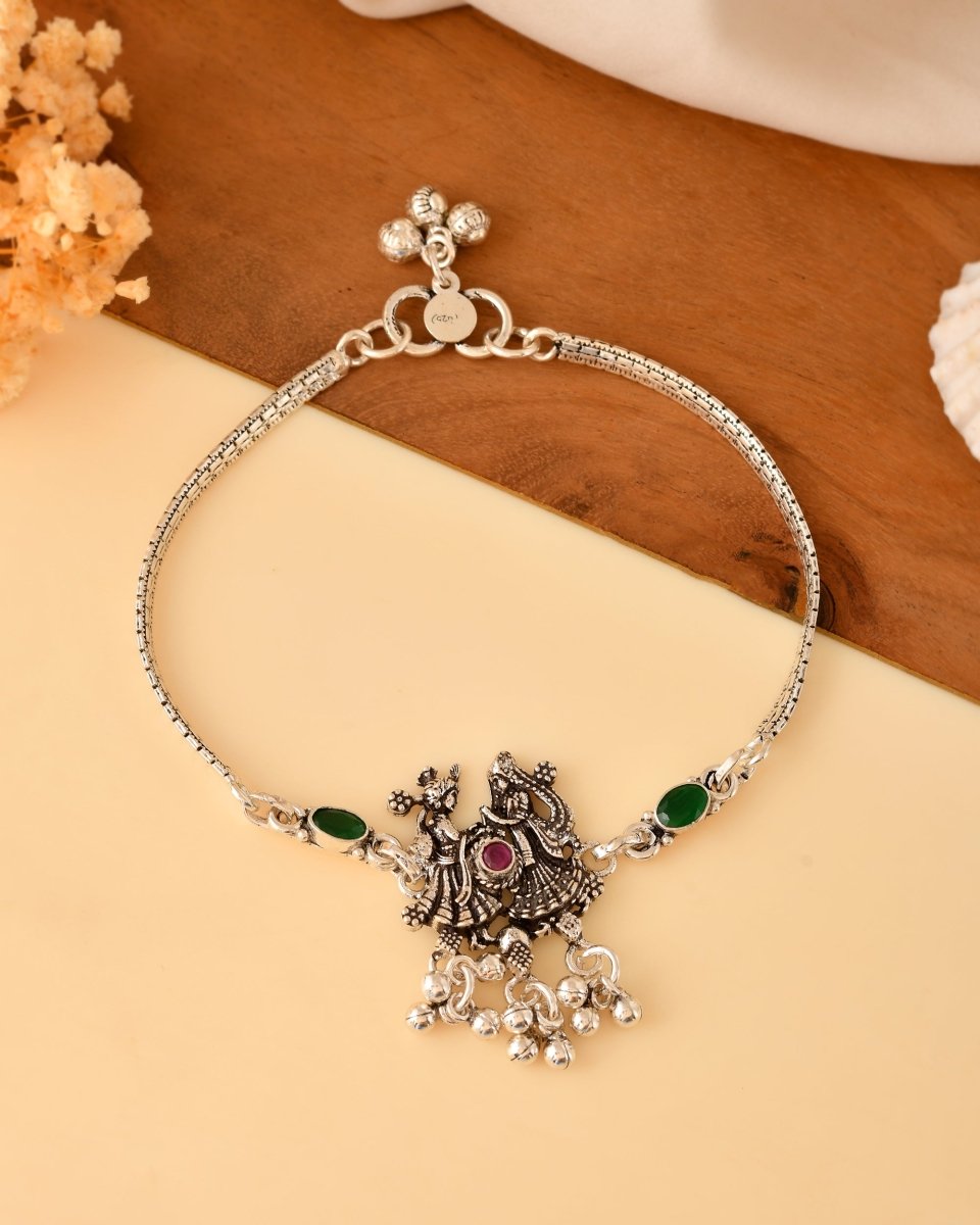 Oxidized Silver Dancing Couple Anklet - Zirak Silver