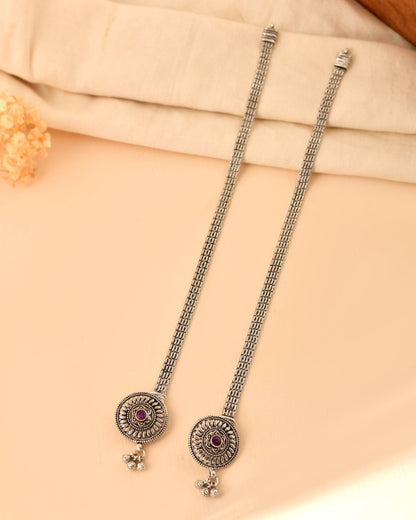 Oxidized Silver Floral Mandala Anklet - Zirak Silver