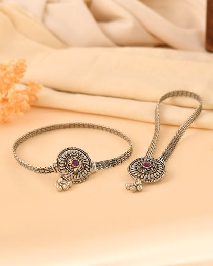 Oxidized Silver Floral Mandala Anklet - Zirak Silver