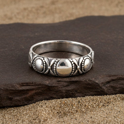 Oxidized Sterling Silver Band Ring with Tribal Pattern - Zirak Silver