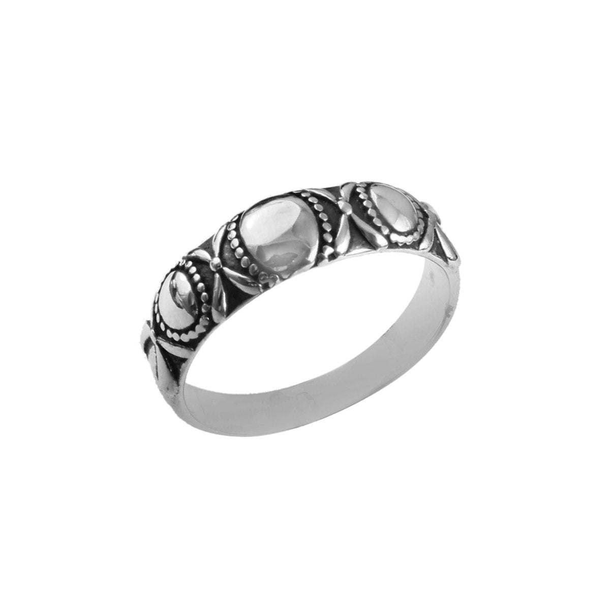 Oxidized Sterling Silver Band Ring with Tribal Pattern - Zirak Silver
