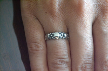 Oxidized Sterling Silver Band Ring with Tribal Pattern - Zirak Silver