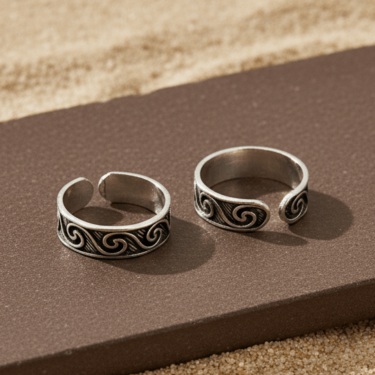 Oxidized Sterling Silver Swirl Pattern Toe Ring - Zirak Silver