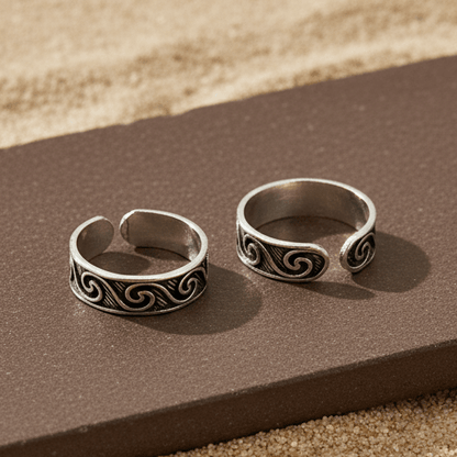 Oxidized Sterling Silver Swirl Pattern Toe Ring - Zirak Silver