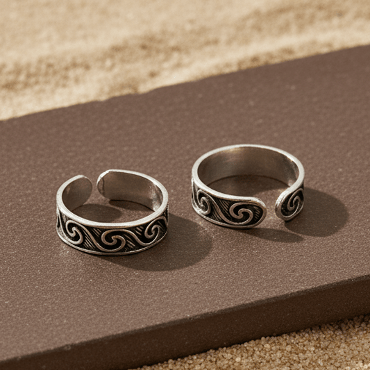 Oxidized Sterling Silver Swirl Pattern Toe Ring - Zirak Silver