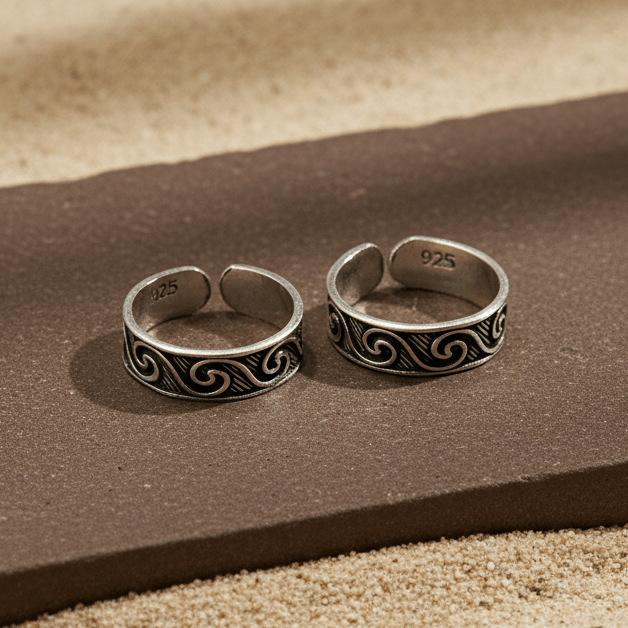 Oxidized Sterling Silver Swirl Pattern Toe Ring - Zirak Silver