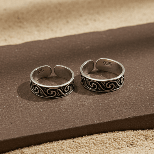 Oxidized Sterling Silver Swirl Pattern Toe Ring - Zirak Silver