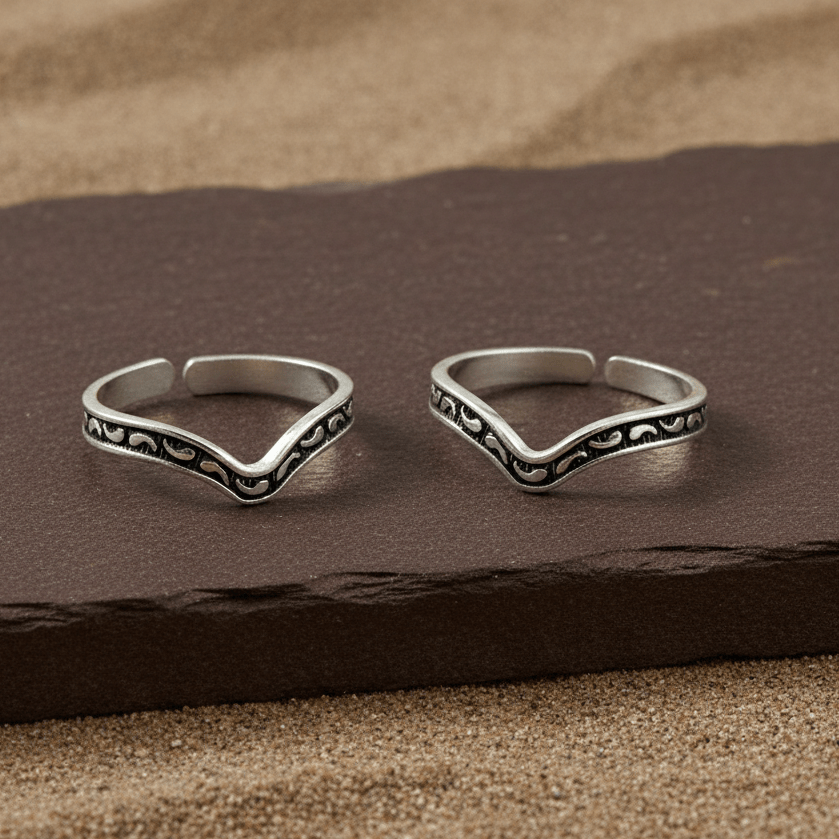 Oxidized Wave 925 Silver Toe Ring - Zirak Silver