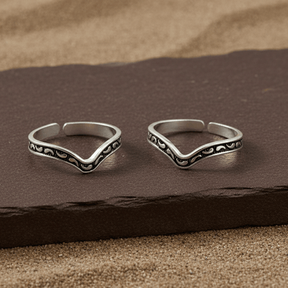 Oxidized Wave 925 Silver Toe Ring - Zirak Silver