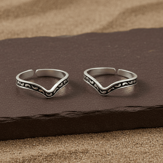 Oxidized Wave 925 Silver Toe Ring - Zirak Silver
