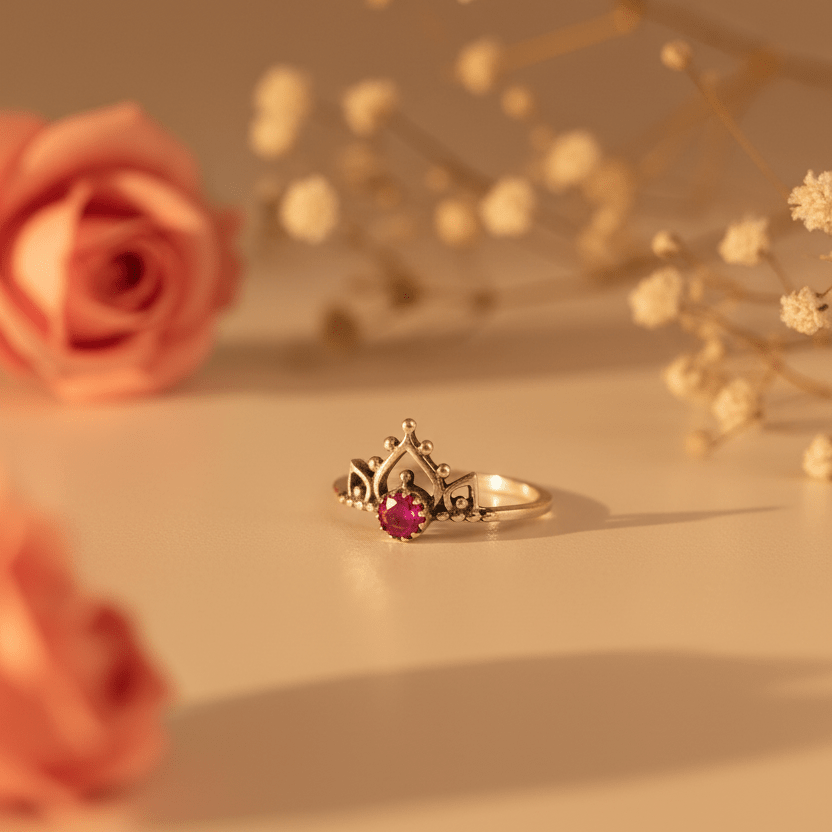 Padma Ruby Crown Ring - Zirak Silver