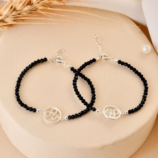 Pair of 925 Sterling Silver Heart - Charm Black Bead Nazariya Bracelets – Adjustable Kids Evil - Eye Protection Set - Zirak Silver