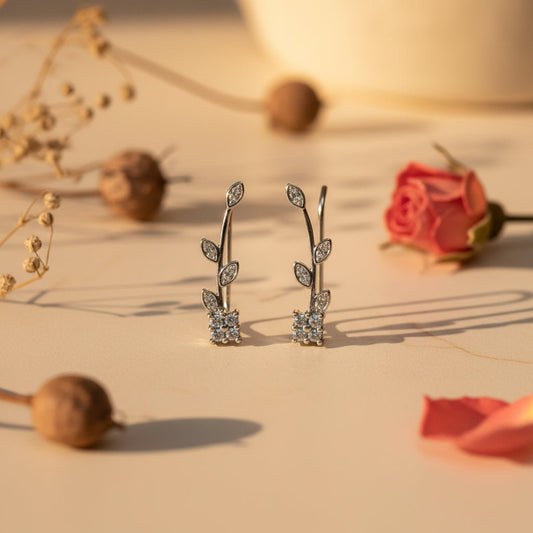 Pallavi Leafy Ear Climbers - Zirak Silver