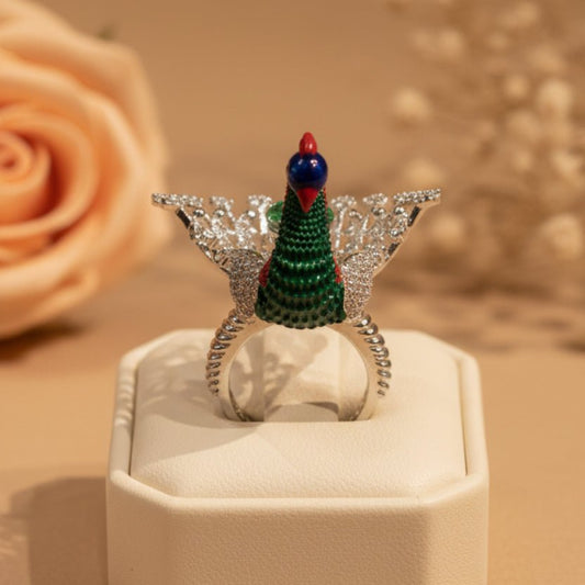 Panna Green Peacock Ring - Zirak Silver
