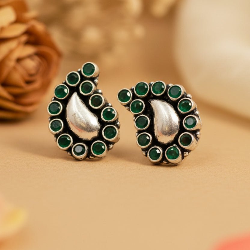 Panna Paisley Stud Earrings - Zirak Silver