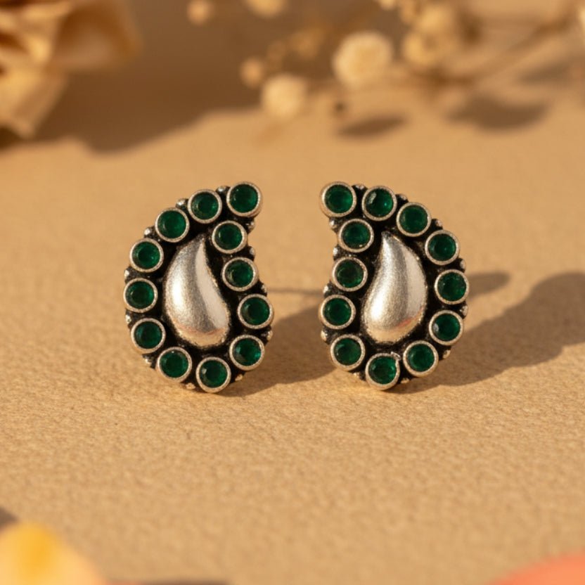 Panna Paisley Stud Earrings - Zirak Silver