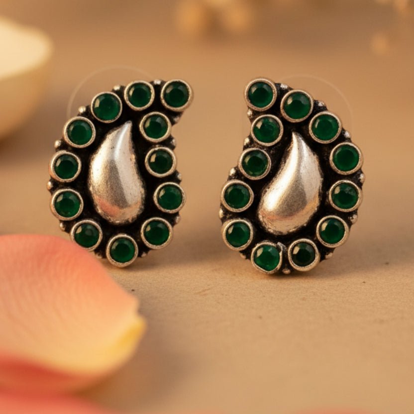 Panna Paisley Stud Earrings - Zirak Silver