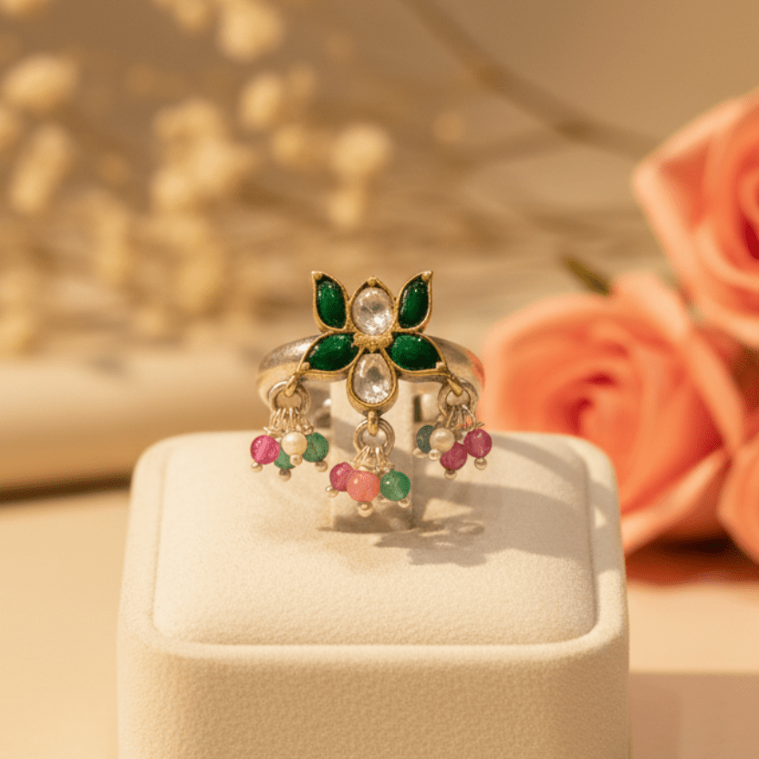 Panna Phool Ring - Zirak Silver