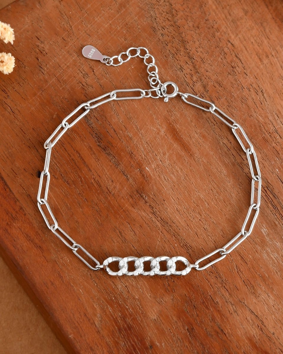 Pavé - Curb Paperclip Sterling - Silver Bracelet | Adjustable CZ Chain Bar - Zirak Silver