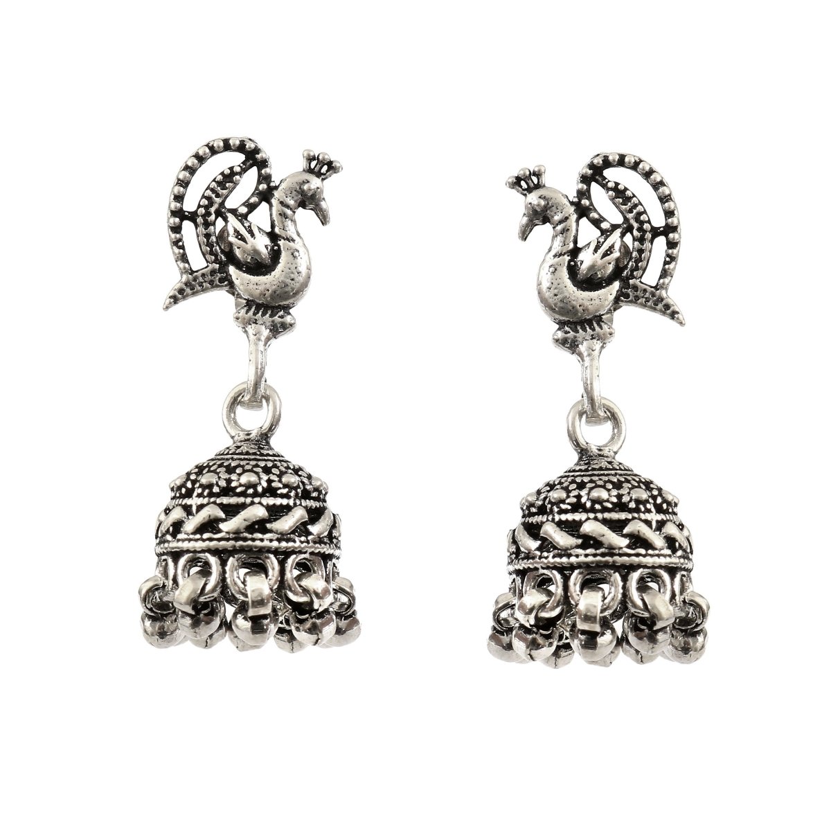 Peacock Charm 925 Silver Jhumki - Zirak Silver