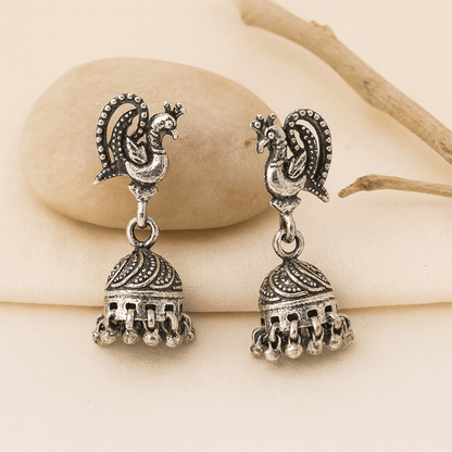 Peacock Dome 925 Silver Jhumki - Zirak Silver