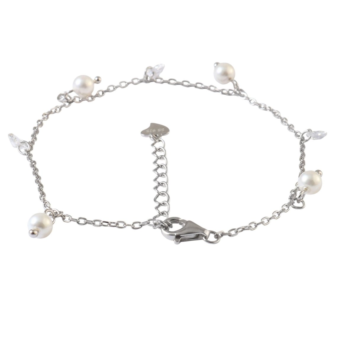Pearl & CZ Charm 925 Silver Adjustable Bracelet - Zirak Silver