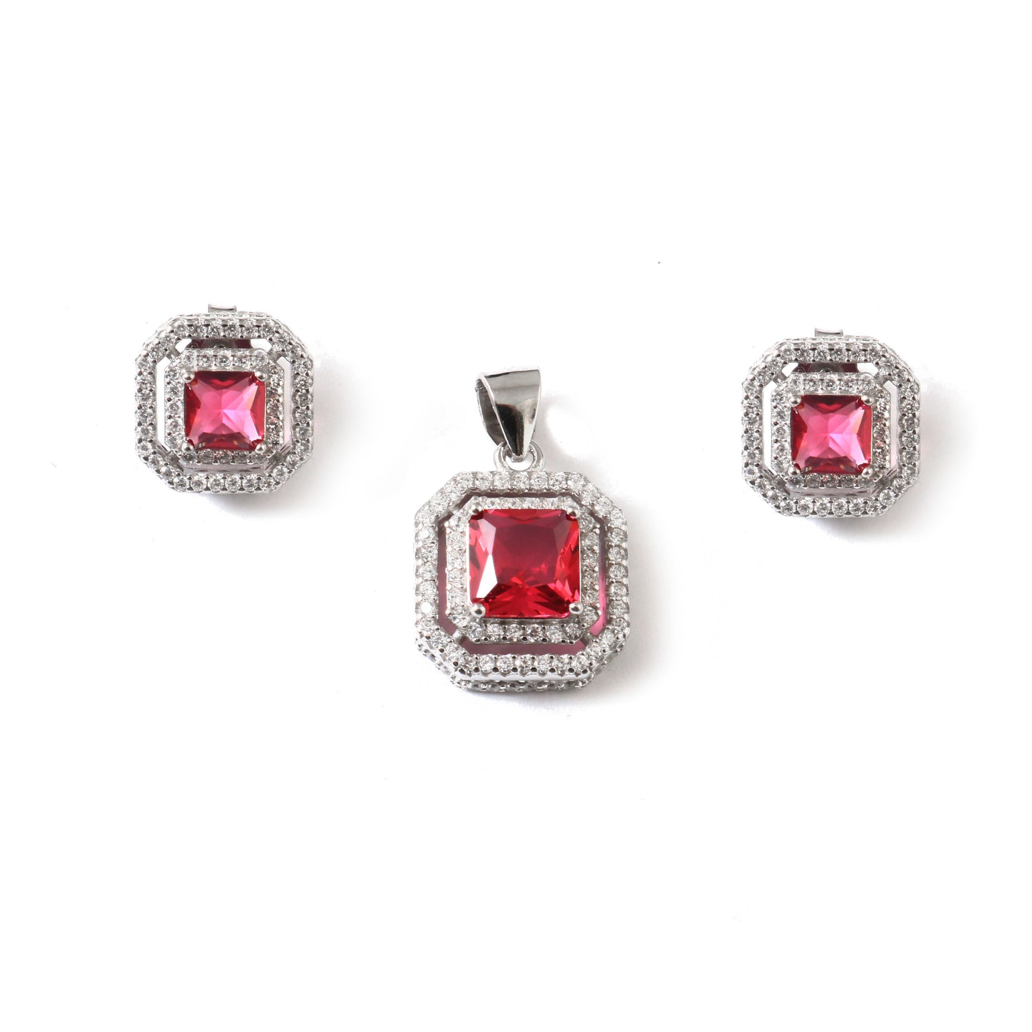 Ruby Princess Cut Pendant Set