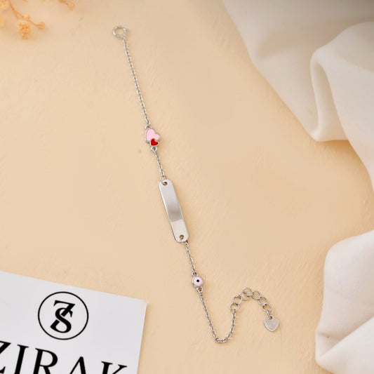 Personalised Heart - Eye Sterling - Silver ID Bracelet | Adjustable Baby Nazariya - Zirak Silver