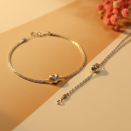 Pihu Heart Anklet - Zirak Silver