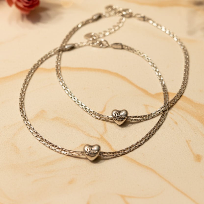 Pihu Heart Anklet - Zirak Silver