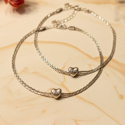 Pihu Heart Anklet - Zirak Silver