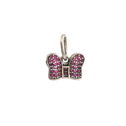 Pink Bow Sterling Silver Charm | Pavé CZ Butterfly Bow Bead | Bracelet & Necklace Charm | Gift for Her - Zirak Silver