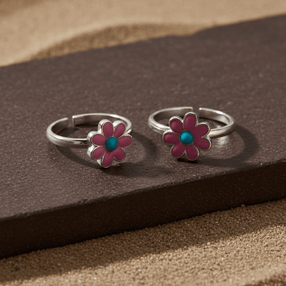 Pink Daisy Blossom 925 Silver Toe Ring - Zirak Silver